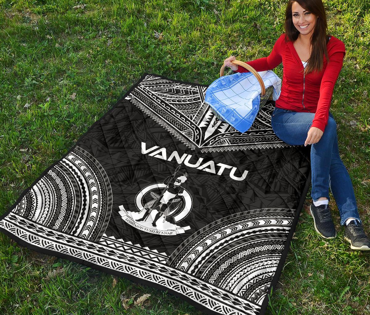 Vanuatu Premium Quilt - Vanuatu Coat Of Arms Polynesian Chief Black Version - Polynesian Pride