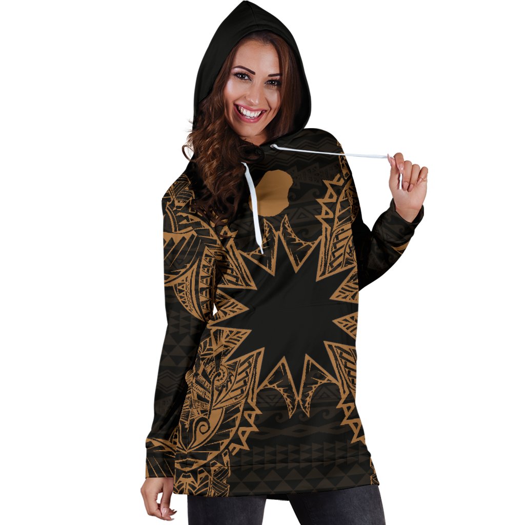 Nauru Polynesian Hoodie Dress Map Gold - Polynesian Pride