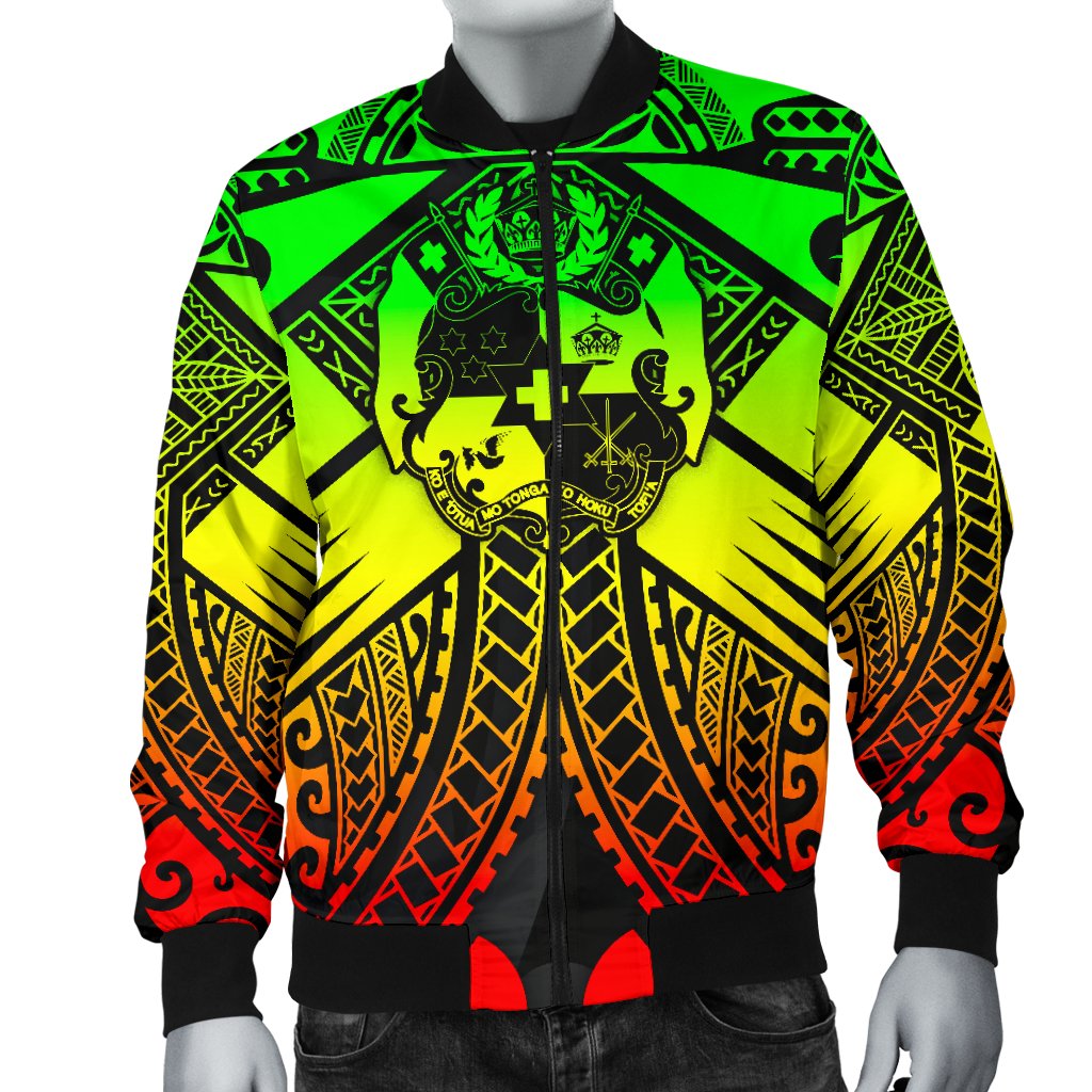 Tonga Polynesian Men's Bomber Jacket - Tonga Reggae Seal with Polynesian tattoo - Polynesian Pride