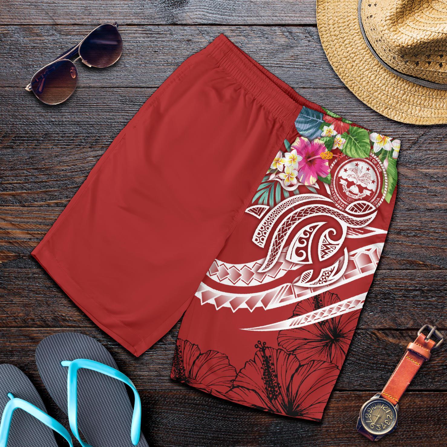 FSM Polynesian Men's Shorts - Summer Plumeria (Red) Red - Polynesian Pride