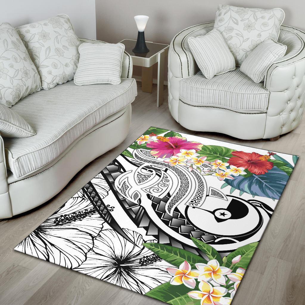 YAP Polynesian Area Rug - Summer Plumeria (White) - Polynesian Pride
