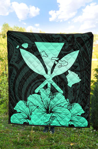 Hawaiian Kanaka Premium Quilt Hibiscus Polynesian Love Turquoise - Polynesian Pride