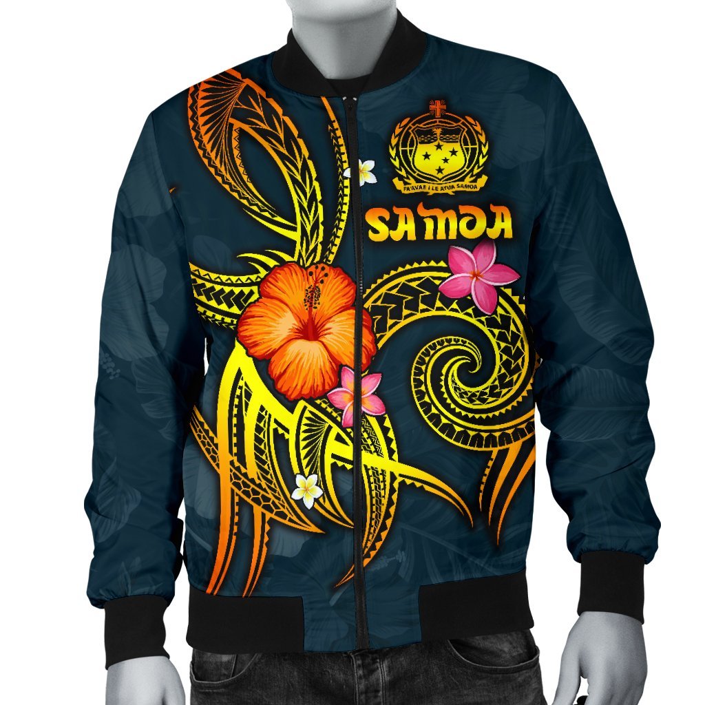 Polynesian Hawaii Men's Bomber Jacket - Legend of Samoa (Blue) - Polynesian Pride