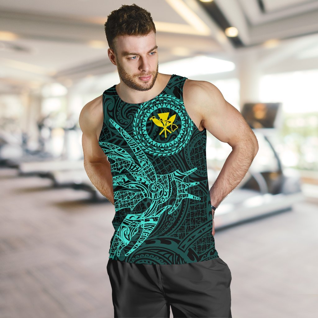 Hawaii Tank Top Polynesian Kanaka Map Hawaiian Men's Tank Top - Turquoise - TT Style - Polynesian Pride