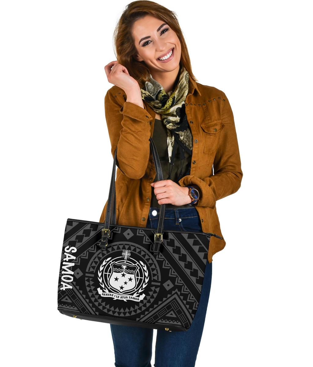 Samoa Leather Tote Bag - Samoa Seal In Polynesian Tattoo Style - Polynesian Pride