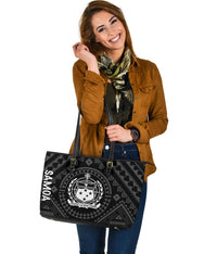 Samoa Leather Tote Bag - Samoa Seal In Polynesian Tattoo Style - Polynesian Pride