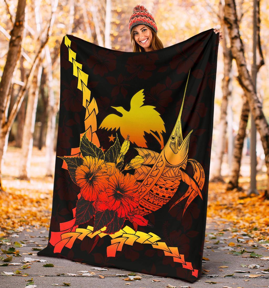 Papua New Guinea Polynesian Premium Blanket - Swordfish With Hibiscus - Polynesian Pride