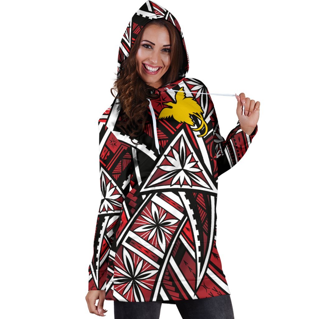 Papua New Guinea Women's Hoodie Dress - Tribal Flower Special Pattern Red Color - Polynesian Pride