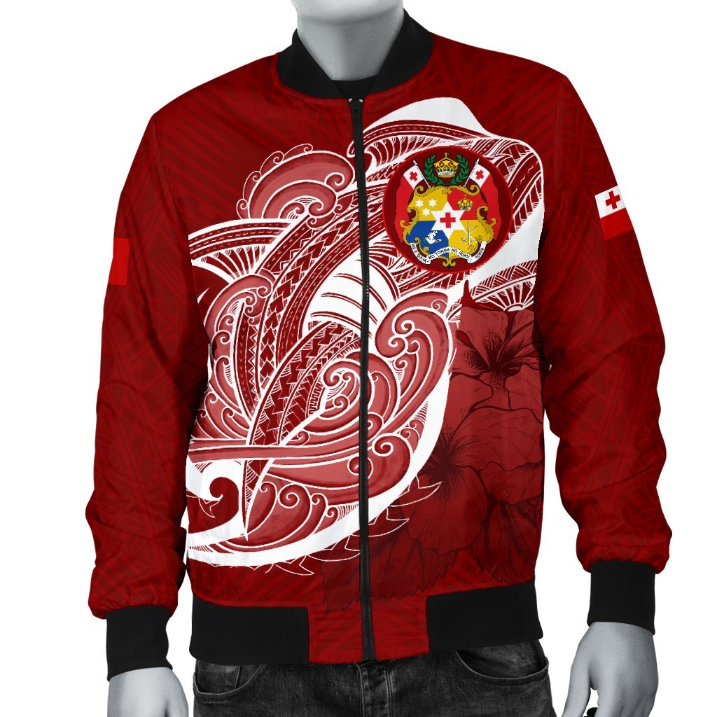 Tonga Men'S Bomber Jacket Shark Coat Of Arms - Polynesian Pride