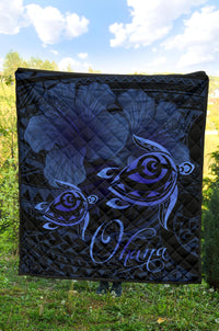 Hawaii Turtle Ohana Hibiscus Poly Premium Quilt Blue - Polynesian Pride