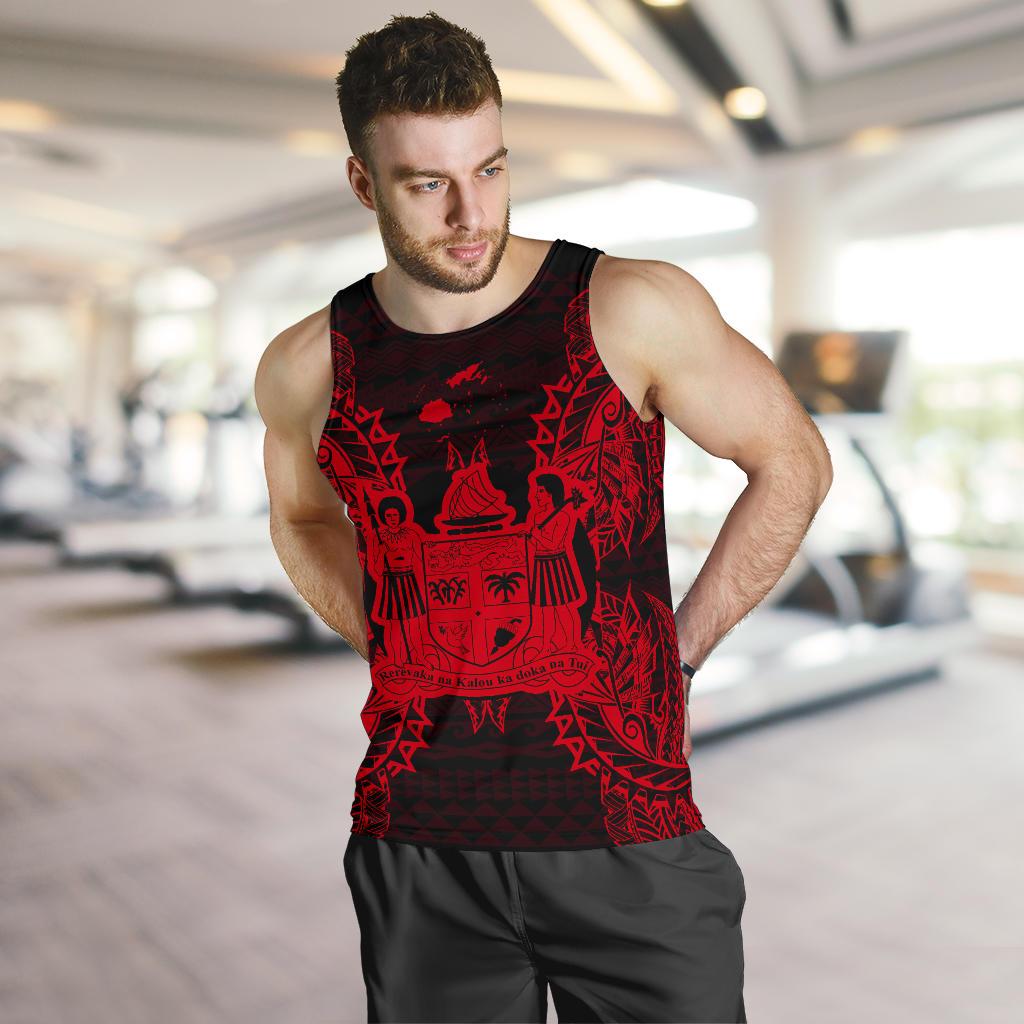 Fiji Polynesian Men Tank Top Map Red - Polynesian Pride