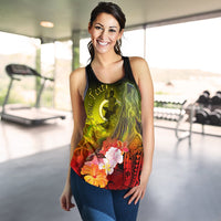 Vanuatu Custom Personalised Woman's Racerback Tank Top - Humpback Whale with Tropical Flowers (Yellow) - Polynesian Pride