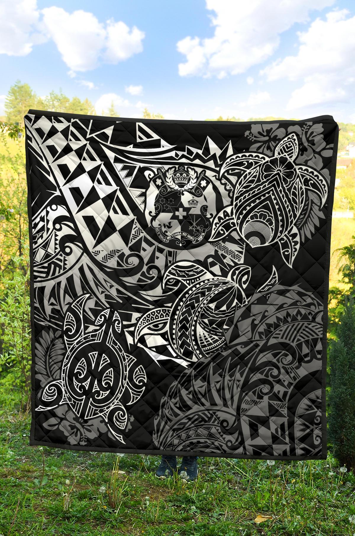 Tonga Polynesian Premium Quilt - White Turtle Flowing - Polynesian Pride