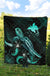 Papua New Guinea Polynesian Premium Quilt - Turtle With Blooming Hibiscus Turquoise - Polynesian Pride