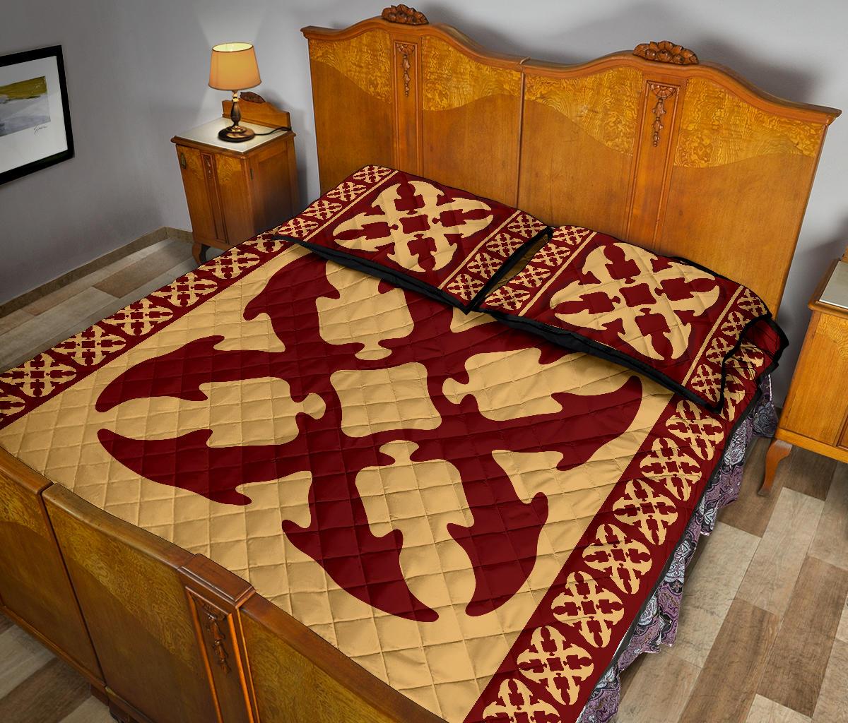 Hawaiian Quilt Pattern Dolphin Couple Quilt Bed Set - Polynesian Pride