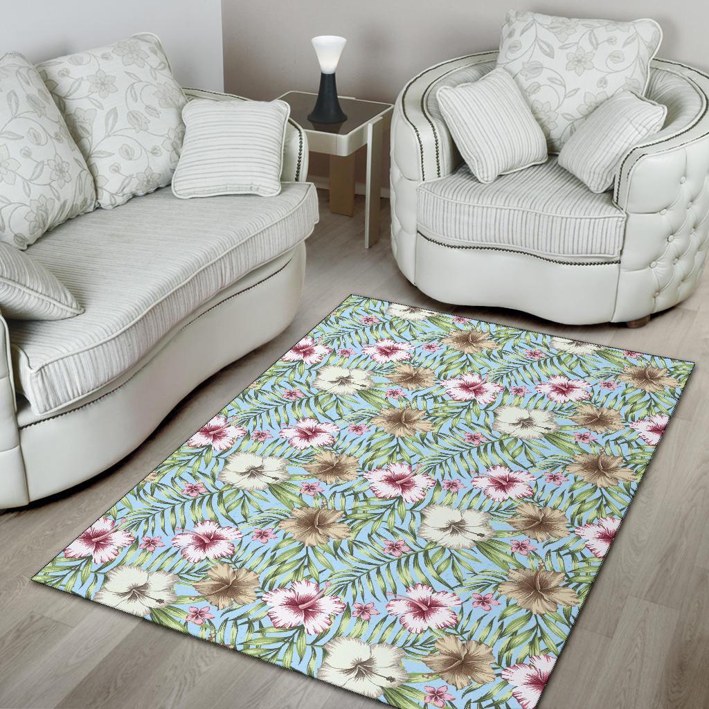 Tropical Hibiscus Palm Leaves Rug - Polynesian Pride