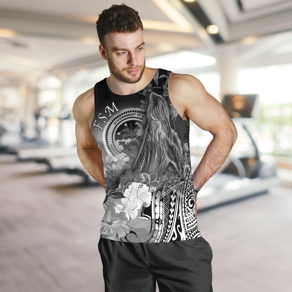 Federated States of Micronesia Men's Tank Top - Humpback Whale with Tropical Flowers (White) - Polynesian Pride