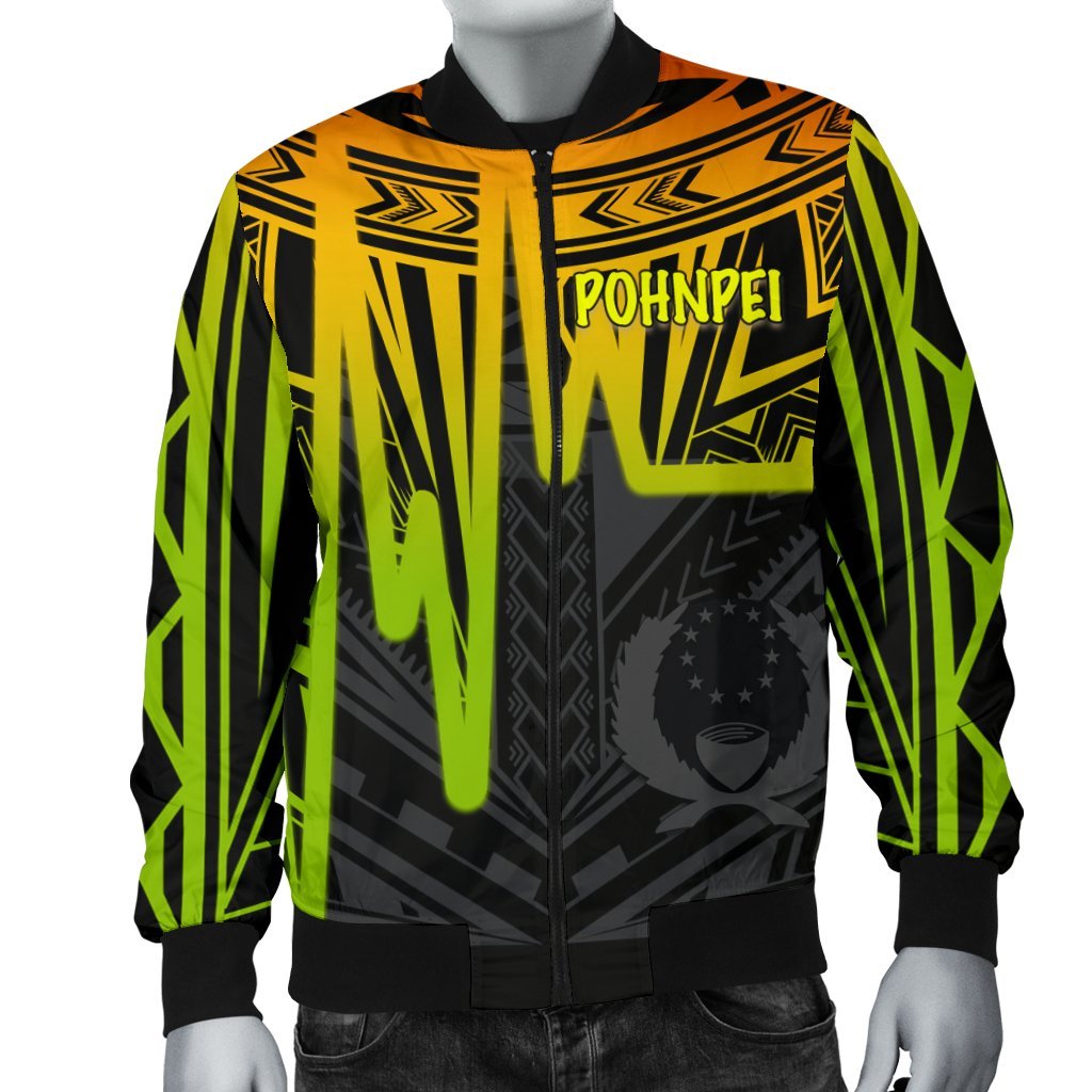 Pohnpei Men's Bomber Jacket - Pohnpei Seal In Heartbeat Patterns Style (Reggae) - Polynesian Pride
