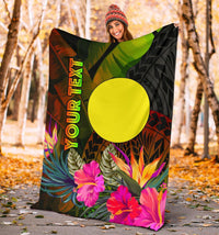 Palau Polynesian Personalised Premium Blanket - Hibiscus and Banana Leaves - Polynesian Pride