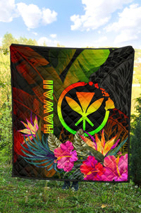Polynesian Hawaii Kanaka Maoli Polynesian Premium Quilt - Hibiscus and Banana Leaves - Polynesian Pride