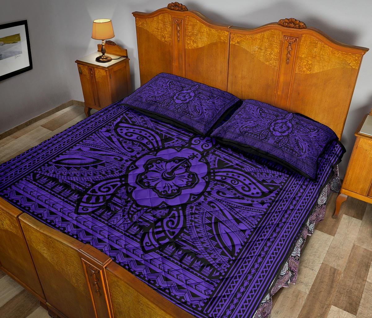 Hawaii Polyensian Turtle Quilt Bed Set Purple - Polynesian Pride