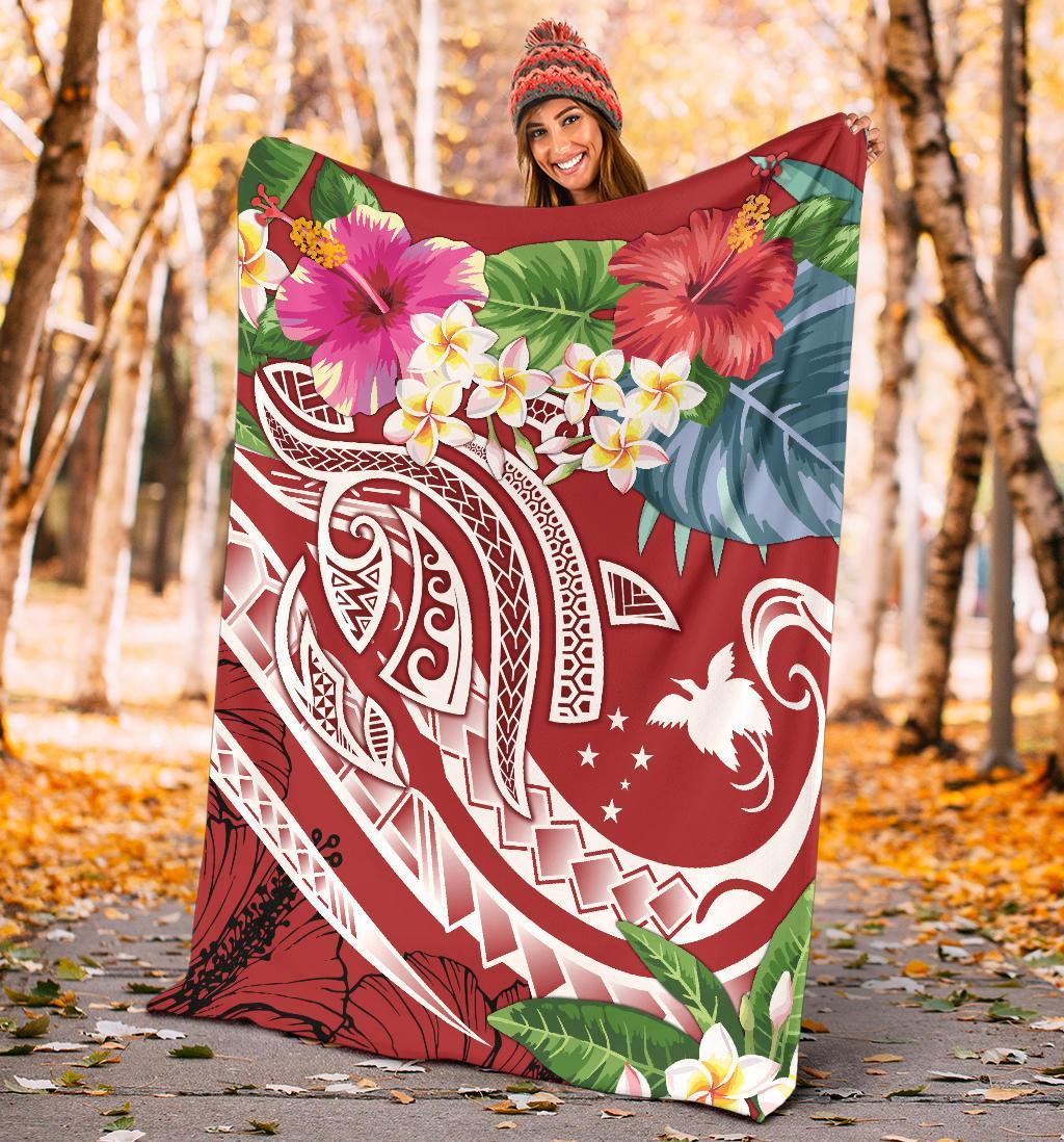 Papua New Guinea Polynesian Premium Blanket - Summer Plumeria (Red) - Polynesian Pride