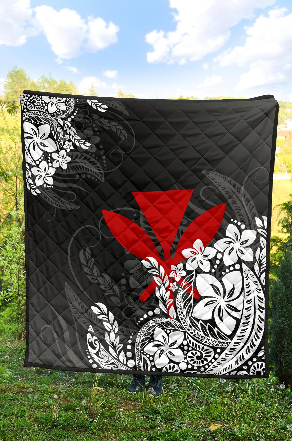 Hawaii Premium Quilt - Red Kanaka Maoli & White Hibiscus Style - Polynesian Pride