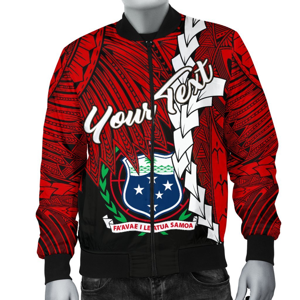 Samoa Polynesian Custom Personalised Men's Bomber Jacket - Tribal Wave Tattoo Flag Color - Polynesian Pride