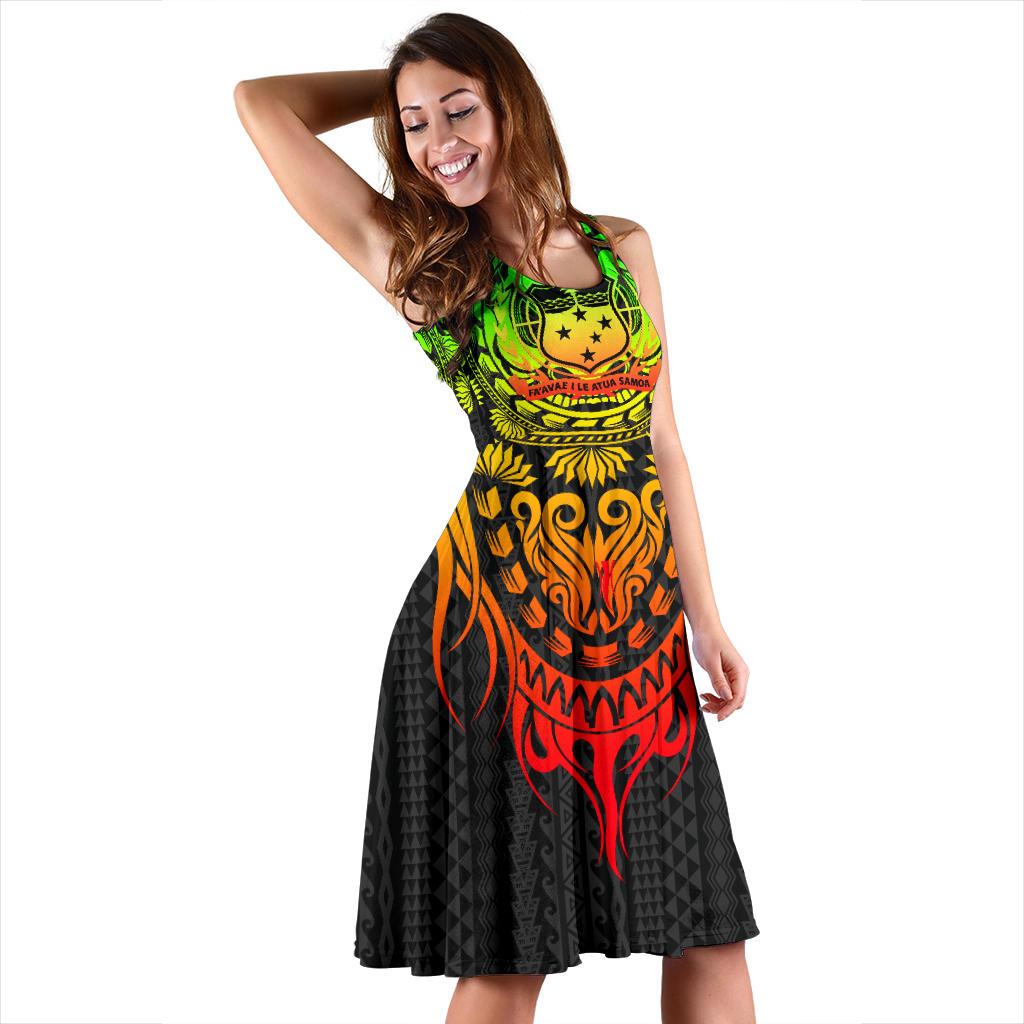 Samoa Polynesian Midi Dress - Tattoo Pattern With Seal - Polynesian Pride
