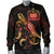 Samoa Polynesian Men's Bomber Jacket - Turtle With Blooming Hibiscus Gold - Polynesian Pride