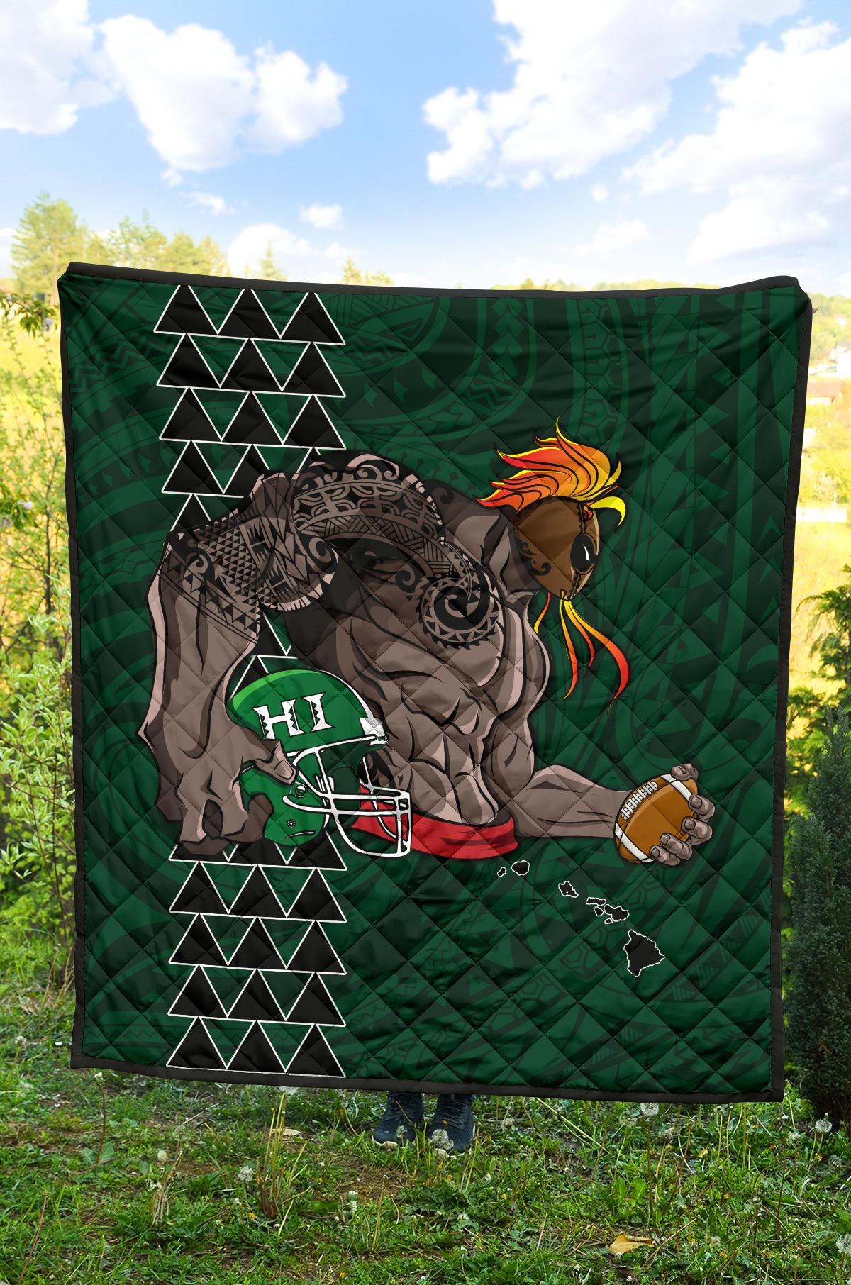 Kakau Blue Hawaii Warrior Football Premium Quilt - Polynesian Pride