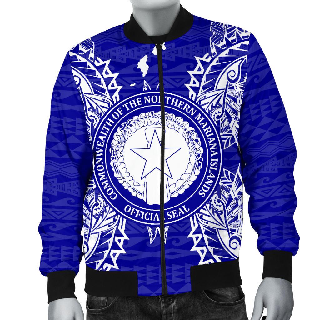 Northern Mariana Islands Polynesian Men's Bomber Jacket Map Blue - Polynesian Pride