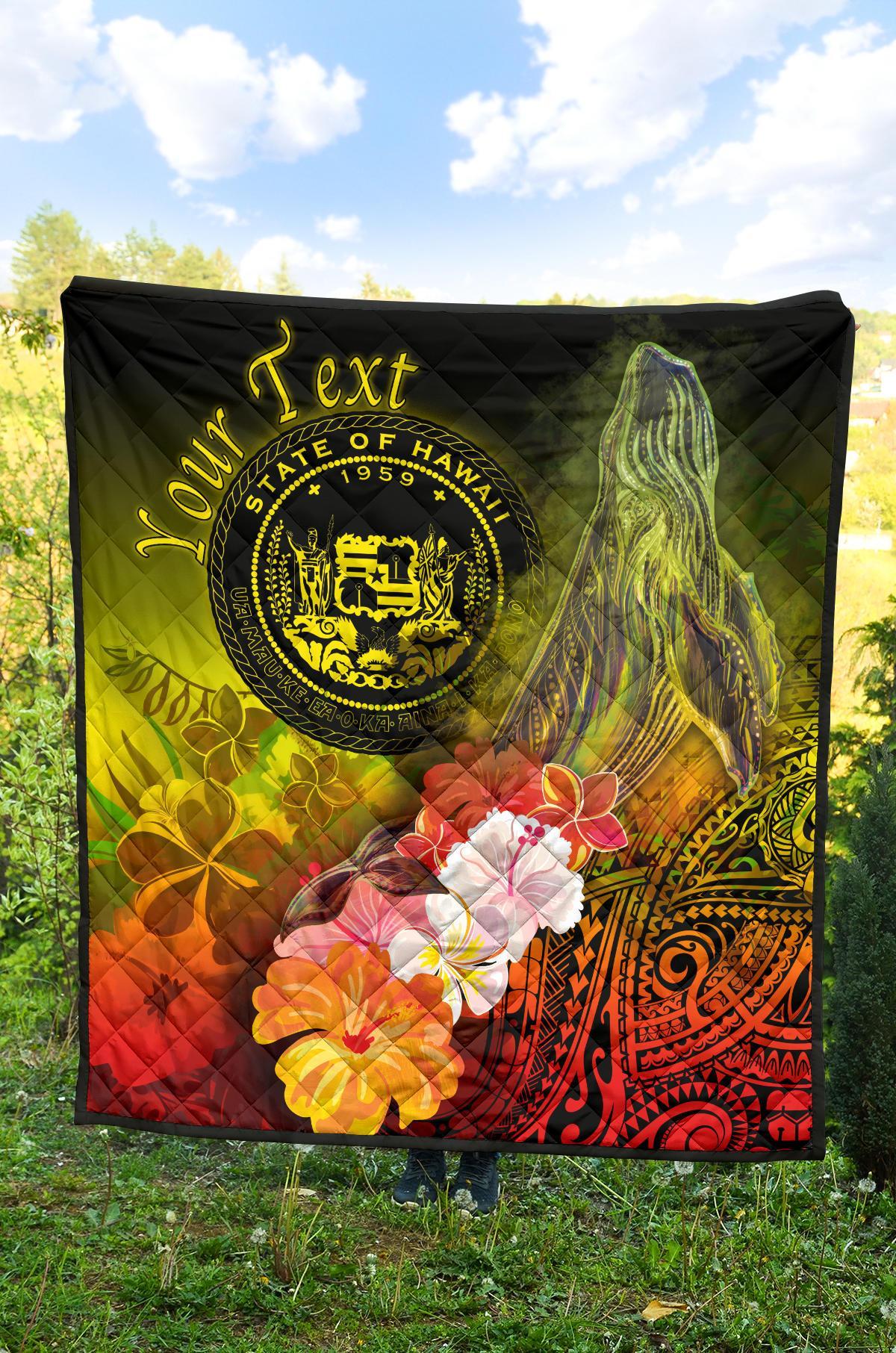Polynesian Hawaii Custom Personalised Premium Quilt - Humpback Whale with Tropical Flowers (Yellow) - Polynesian Pride