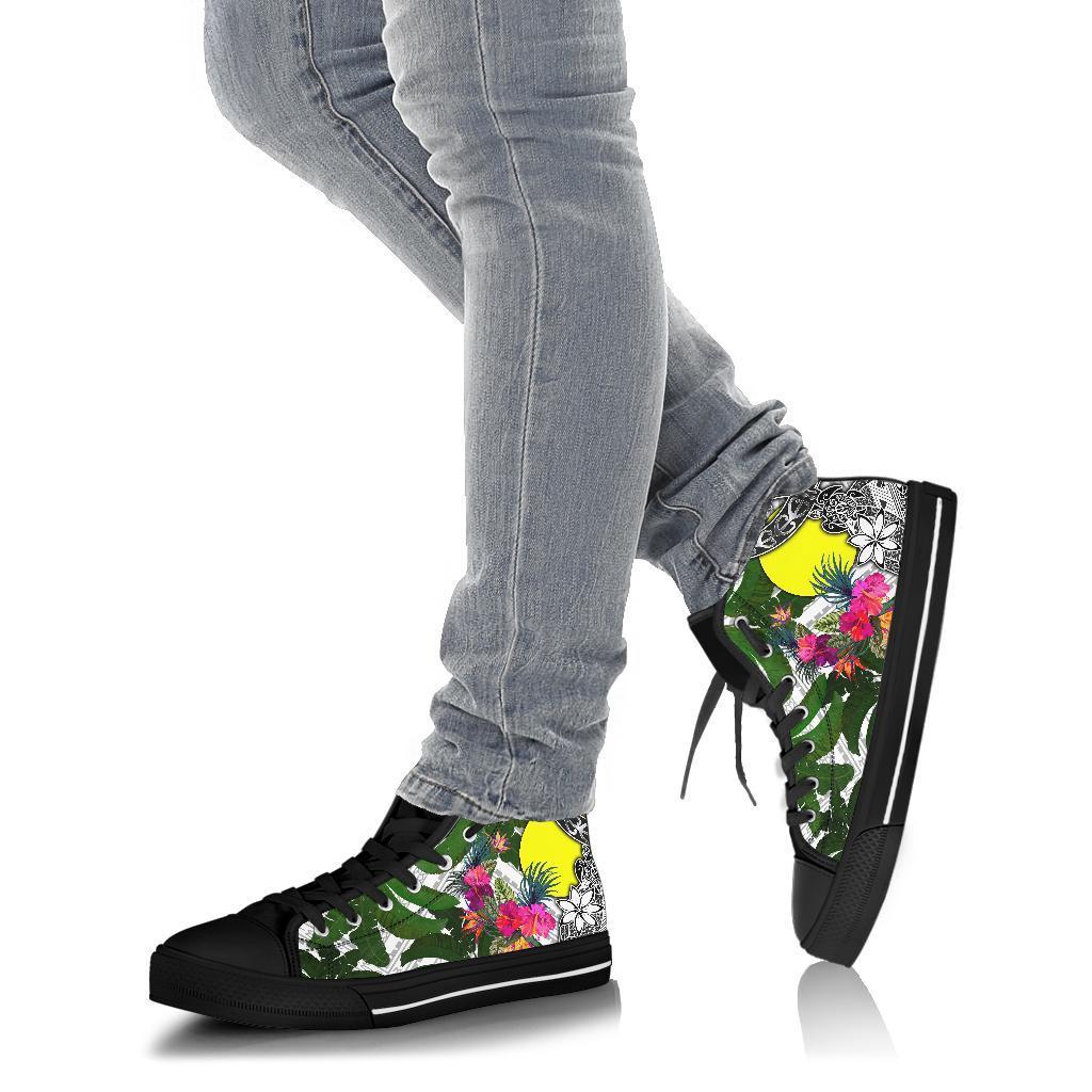 Palau High Top Shoes White - Turtle Plumeria Banana Leaf - Polynesian Pride