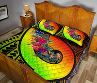 Samoa Quilt Bed Set - Polynesian Hook And Hibiscus (Reggae) - Polynesian Pride