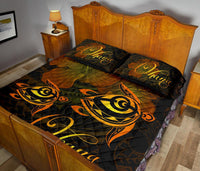 Hawaii Turtle Ohana Hibiscus Poly Quilt Bed Set Yellow - Polynesian Pride