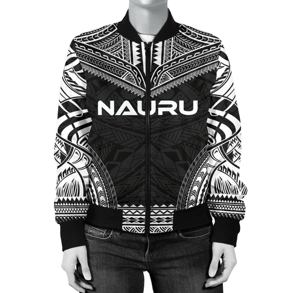 Nauru Polynesian Chief Women'S Bomber Jacket - Black Version - Polynesian Pride