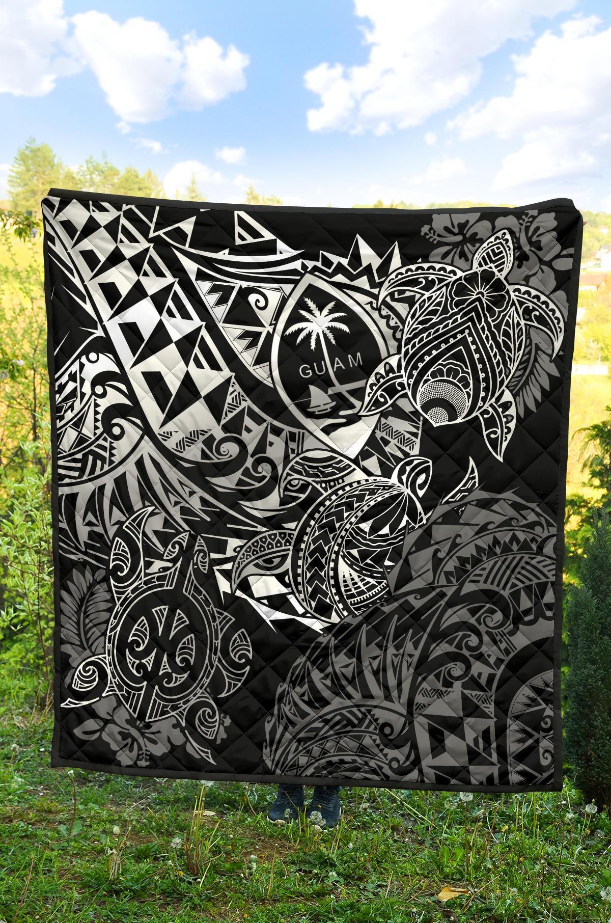 Guam Polynesian Premium Quilt - White Turtle Flowing - Polynesian Pride