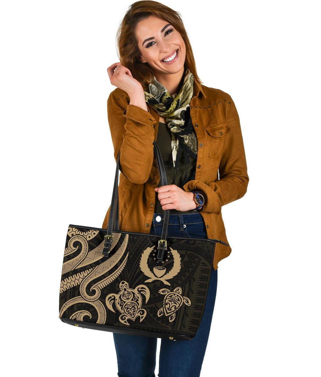 Pohnpei Micronesian Large Leather Tote Bag - Gold Tentacle Turtle - Polynesian Pride