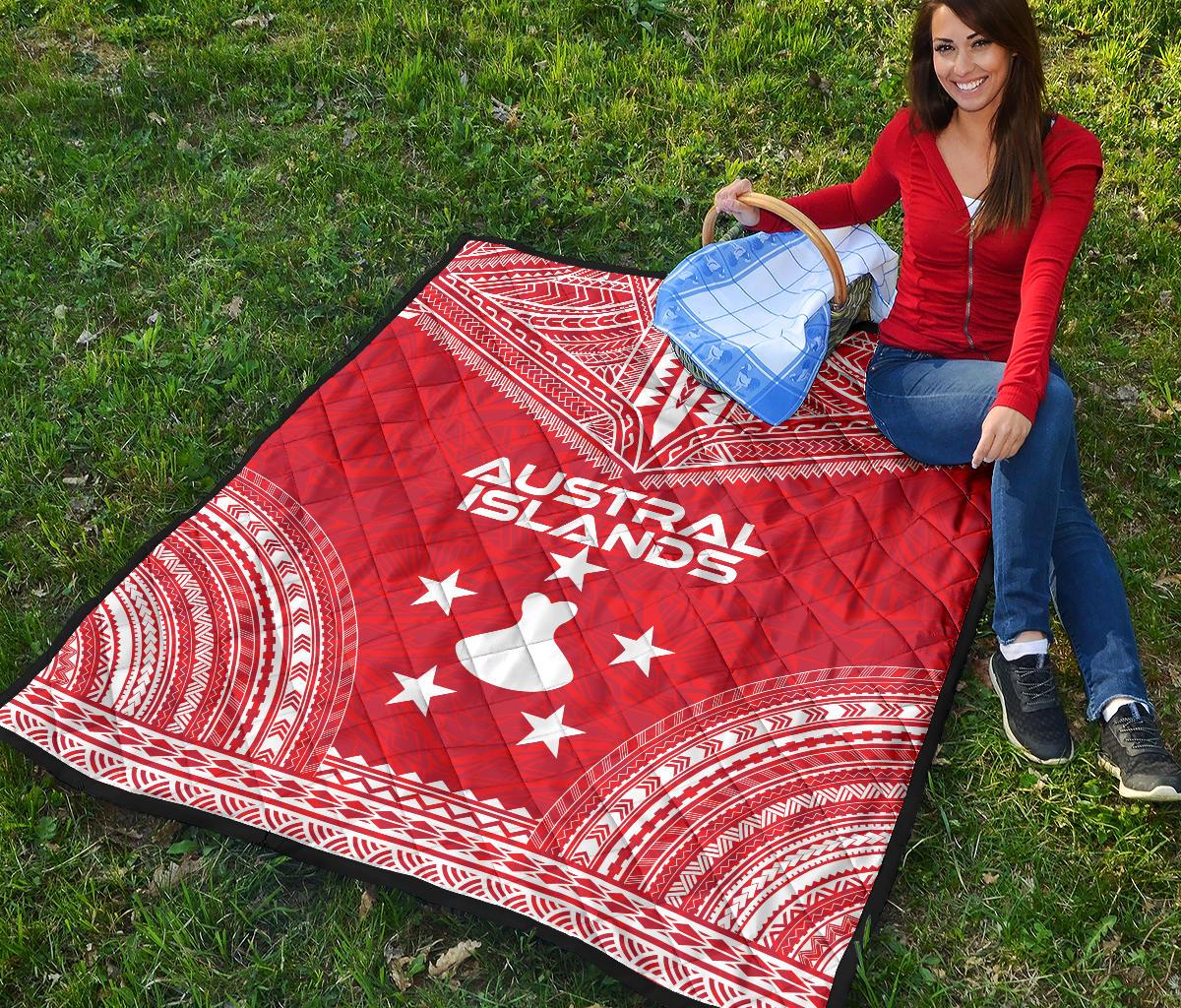 Austral Islands Premium Quilt - Austral Islands Flag Polynesian Chief Red Version - Polynesian Pride