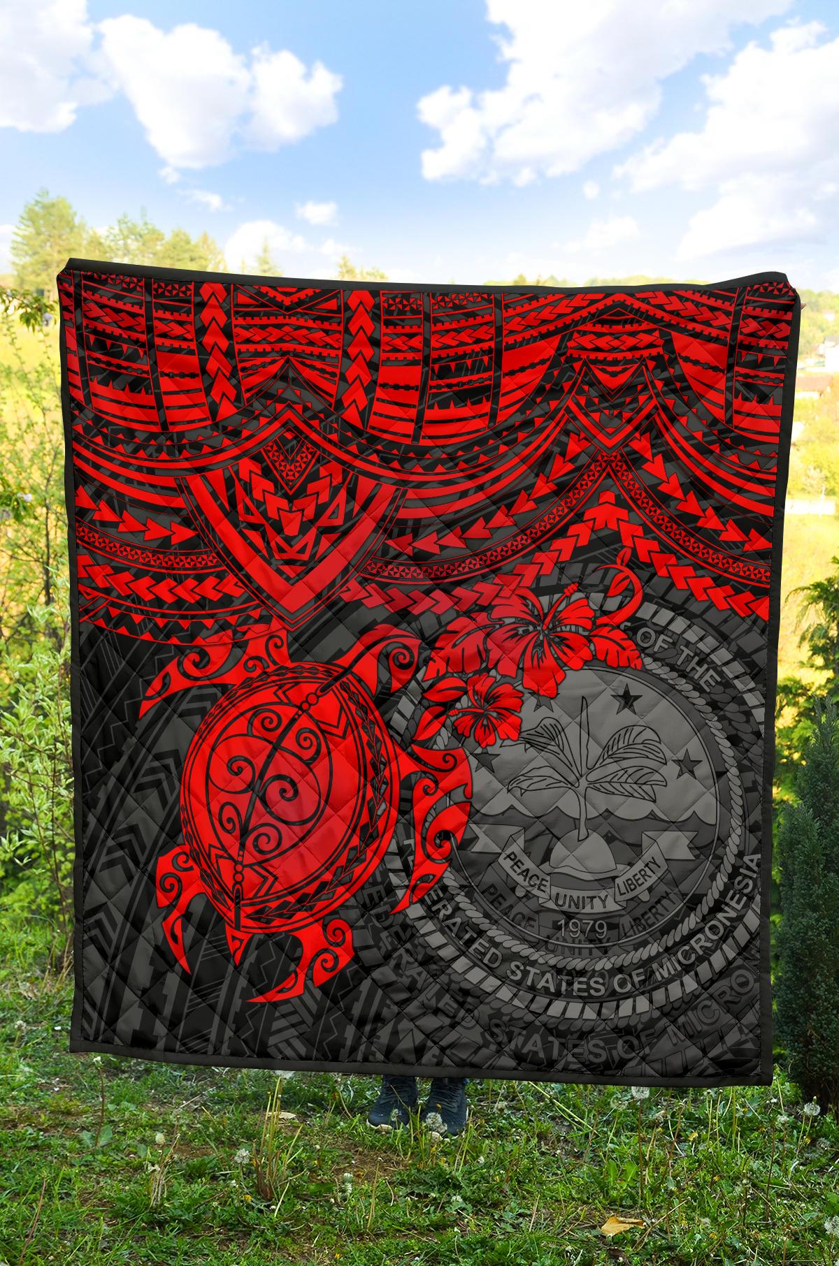 Federated States Of Micronesia Premium Quilt - Federated States Of Micronesia Seal & Red Turtle Hibiscus - Polynesian Pride