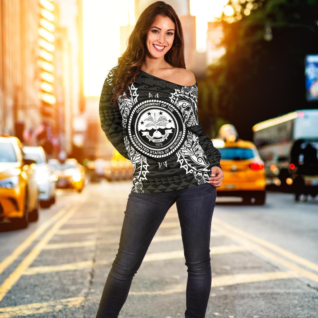 Federated States Of Micronesia Polynesian Shoulder Sweater Map Black - Polynesian Pride