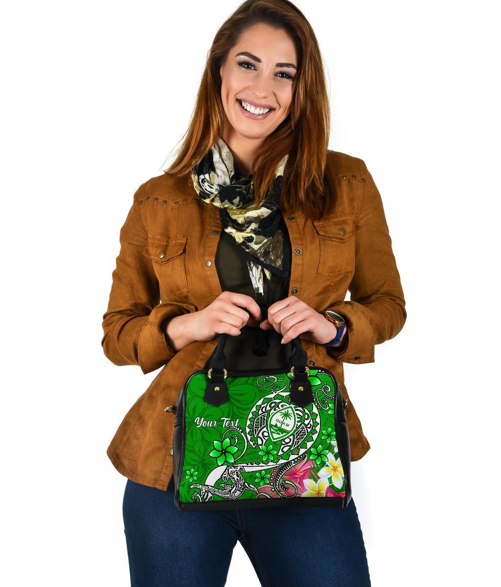 Guam Custom Personalised Shoulder Handbag - Turtle Plumeria (Green) - Polynesian Pride