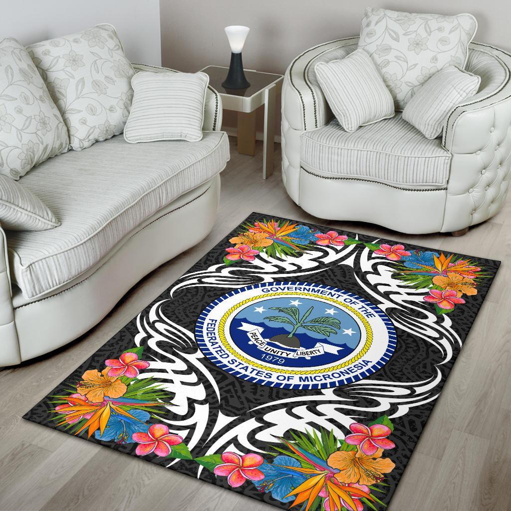 Federated States of Micronesia Area Rug - Coat OfArmsWith Tropical Flowers - Polynesian Pride
