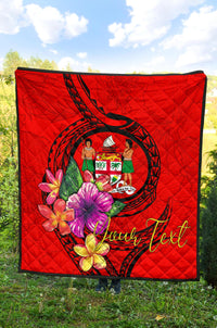 Fiji Polynesian Custom Personalised Premium Quilt - Floral With Seal Red - Polynesian Pride