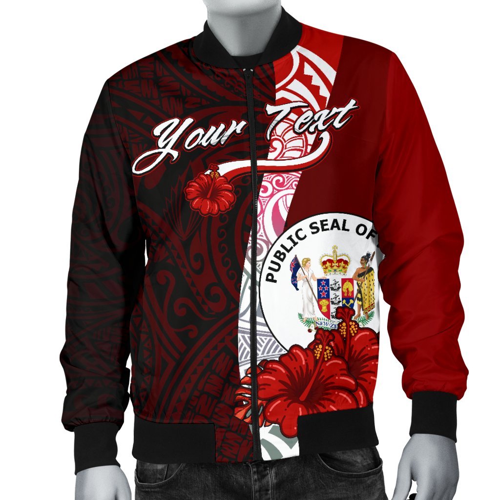 Niue Polynesian Custom Personalised Men's Bomber Jacket - Coat Of Arm With Hibiscus - Polynesian Pride