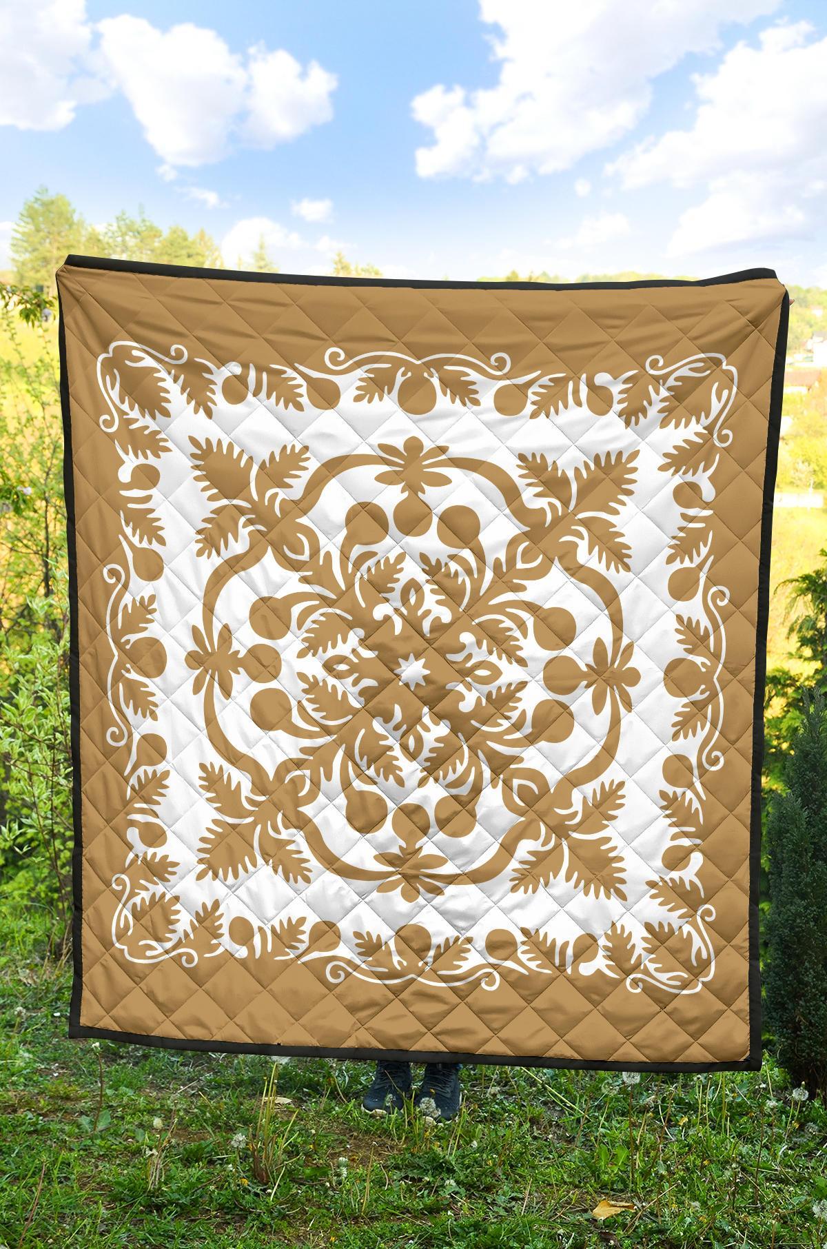 Hawaii Premium Quilt Royal Pattern - Gold And White - Polynesian Pride