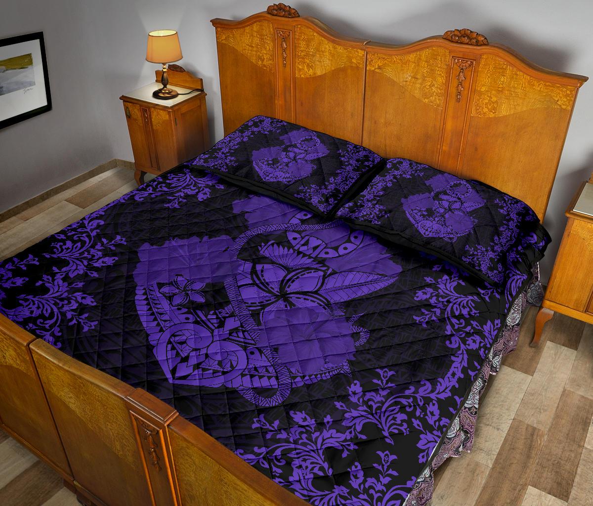Hawaii Anchor Hibiscus Flower Vintage Quilt Bed Set - AH - Purple - Polynesian Pride