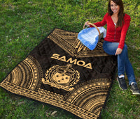Samoa Premium Quilt - Samoa Coat Of Arms Polynesian Chief Gold Version - Polynesian Pride