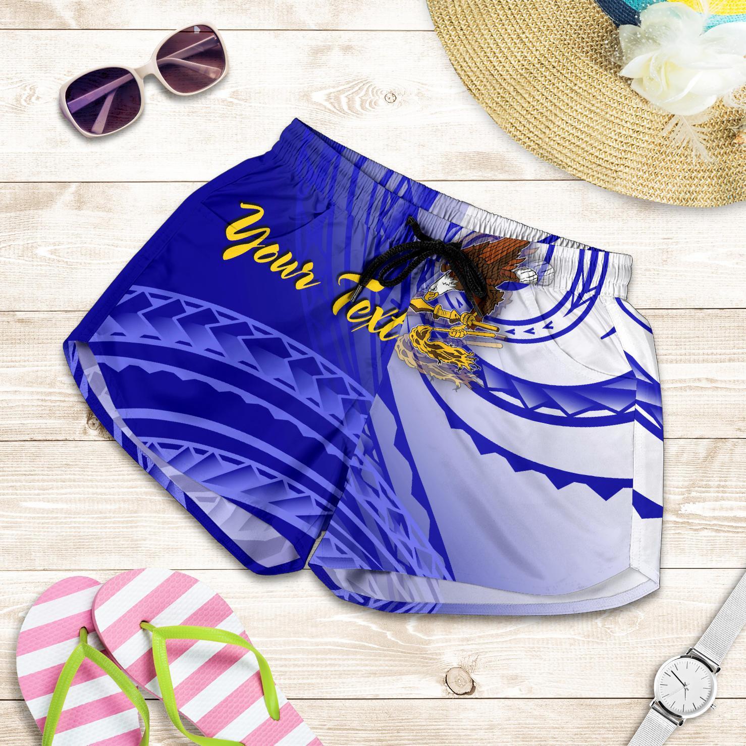 American Samoa Polynesian Custom Personalised Personalized Women's Shorts - Bald Eagle (Blue) Women Blue - Polynesian Pride